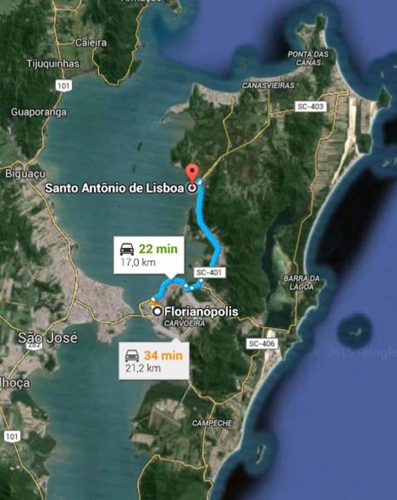 Santo Antônio de LIsboa está a 17 quilômetros ao norte do centro de Florianópolis, na Ilha de Santa Catarina. Nós paramos aí no dia 19, quando voltávamos das praias do norte da ilha
